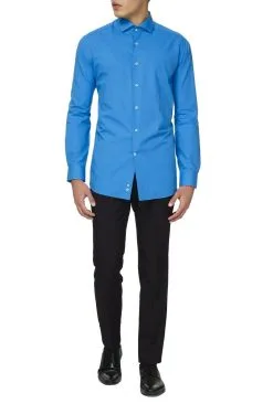 Opposuits Strak Blauwe Luchten Overhemd Lange Mouwen Man