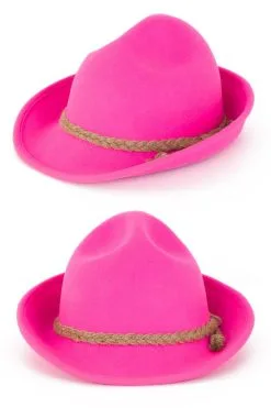 PartyXplosion Tirolerhoed Wolvilt Roze 57 Cm
