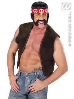 WIDMANN Pruik, Hippie Zwart Met Snor, Bakkebaard En Bril