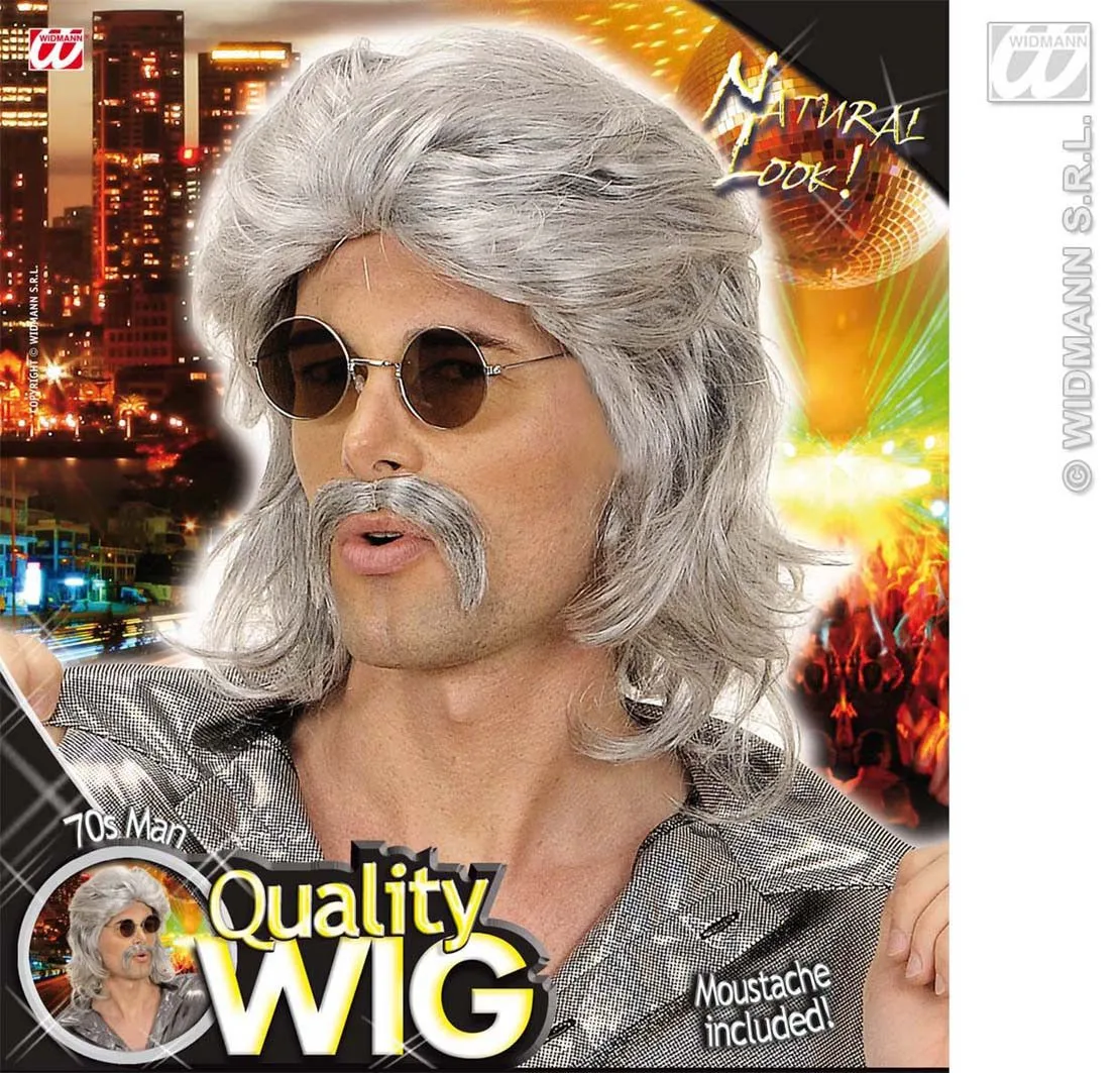 WIDMANN Pruik, 70s Man Grijs Sigaarrokende Voetbalanalist De Snor Johan Derksen Pruik - Afbeelding 2