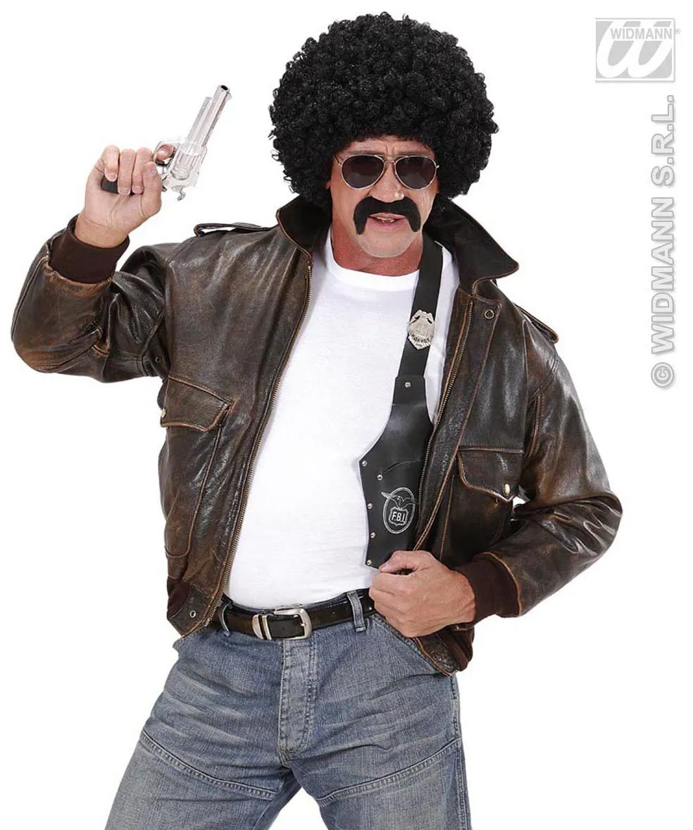 WIDMANN Pruik, Undercover Agent Zwarte Krul Met Snor En Bril