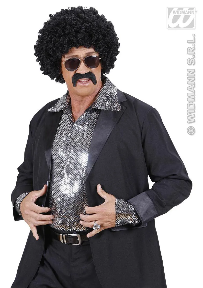 WIDMANN Pruik, Undercover Agent Zwarte Krul Met Snor En Bril - Afbeelding 3