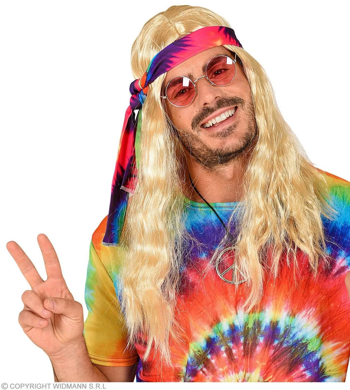 WIDMANN Hippie Pruik Met Hoofdband Tie Dye Blond - Afbeelding 2