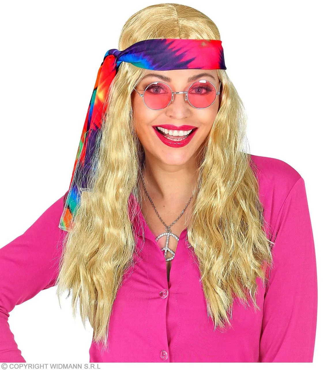 WIDMANN Hippie Pruik Met Hoofdband Tie Dye Blond - Afbeelding 4