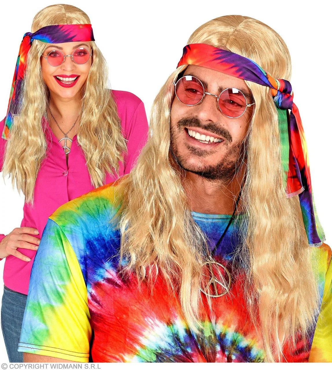 WIDMANN Hippie Pruik Met Hoofdband Tie Dye Blond - Afbeelding 5