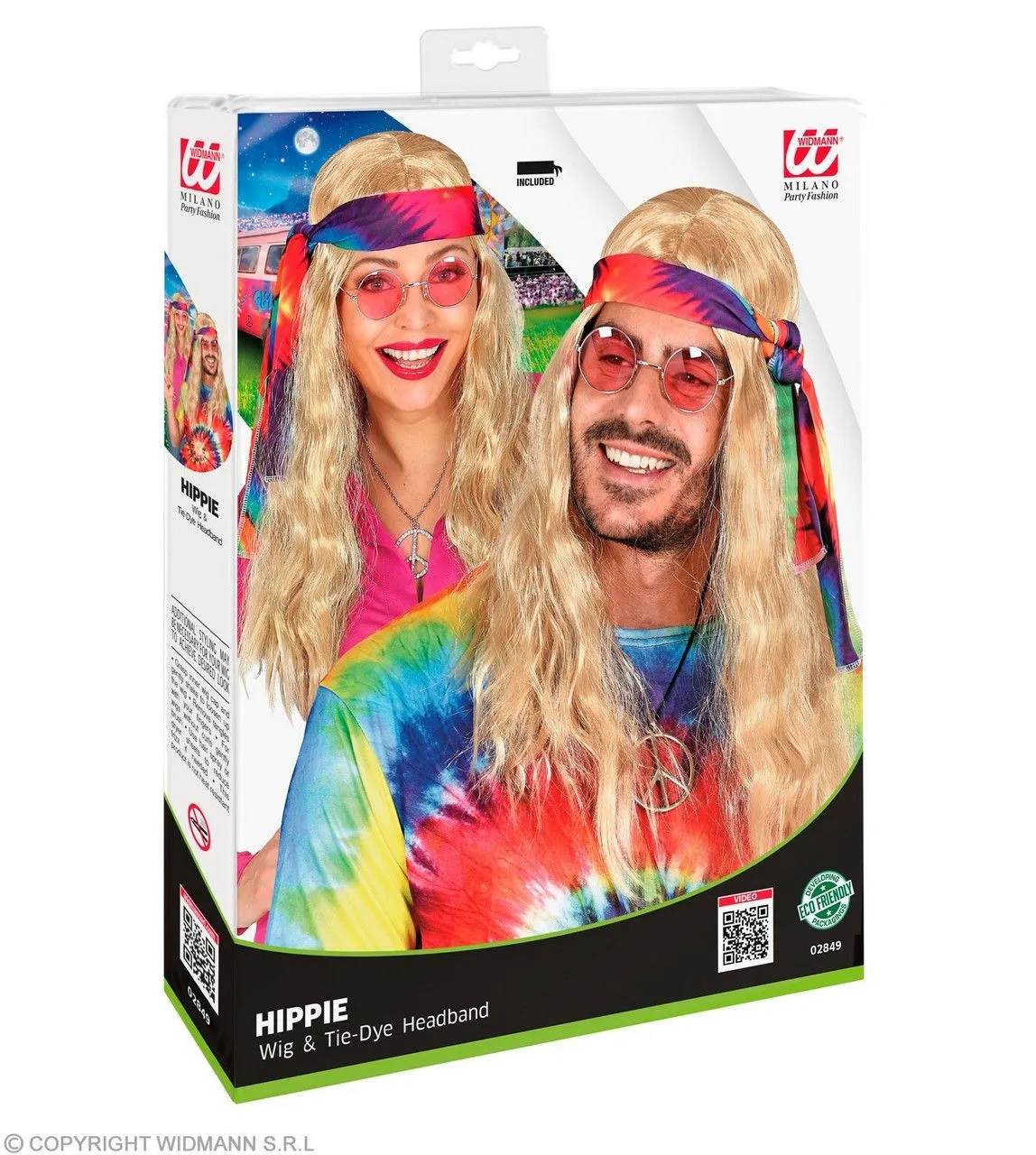 WIDMANN Hippie Pruik Met Hoofdband Tie Dye Blond - Afbeelding 6